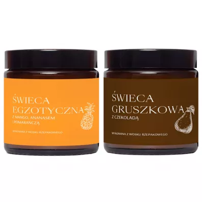 Mglife Zestaw świec z wosku rzepakowego - egzotyczna, gruszkowa z czekoladą 2 x 120 ml