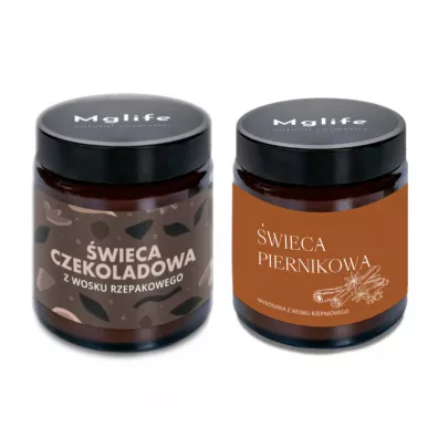 Mglife Zestaw świec z wosku rzepakowego - piernikowa, czekoladowa 2 x 120 ml