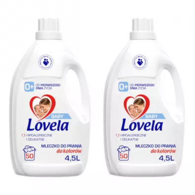 Lovela Baby hipoalergiczne mleczko do prania ubranek niemowlęcych i dziecięcych do kolorów Zestaw 2 x 4.5 l