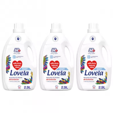 Lovela Baby hipoalergiczne mleczko do prania ubranek niemowlęcych i dziecięcych do kolorów Zestaw 3 x 2.9 l