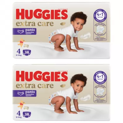 Huggies Pieluchomajtki Mega Pants 4 (9-14 kg) Extra Care Zestaw 2 x 38 szt.
