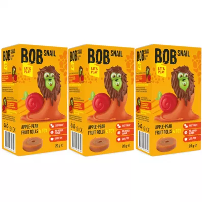 Bob Snail Przekąska owocowa jabłko-gruszka + zabawka Zestaw 3 x 20 g