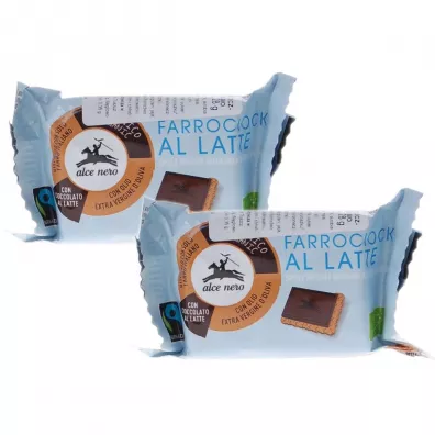 Alce Nero Herbatniki orkiszowe z mleczną czekoladą fair trade Zestaw 2 x 28 g Bio