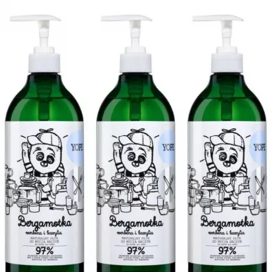 Yope Naturalny płyn do mycia naczyń Bergamotka, Werbena i Bazylia Zestaw 3 x 750 ml