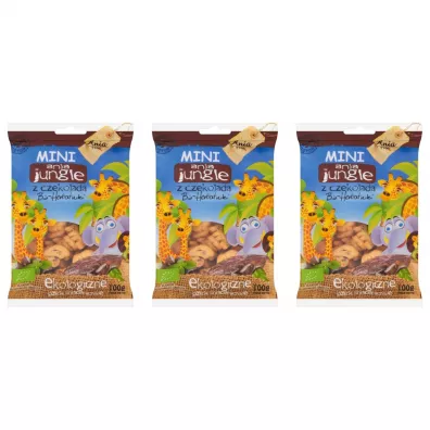 Bio Ania Ciastka z czekoladą mini jungle Zestaw 3 x 100 g Bio