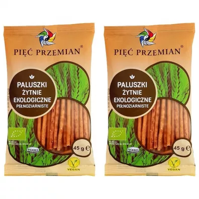 Pięć Przemian Paluszki żytnie pełnoziarniste Zestaw 2 x 45 g Bio