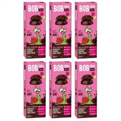 Bob Snail Przekąska jabłkowo-malinowa w ciemnej czekoladzie Zestaw 6 x 30 g