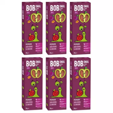 Bob Snail Przekąska jabłkowo-śliwkowa bez dodatku cukru Zestaw 6 x 30 g