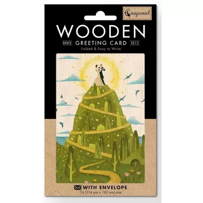 Cozywood Karnet drewniany C6 + koperta Ślub Wzgórze miłości