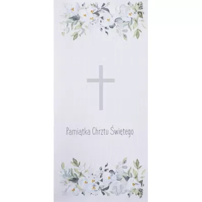 Karnet Chrzest DL C19 - Krzyż kwiaty niebieski