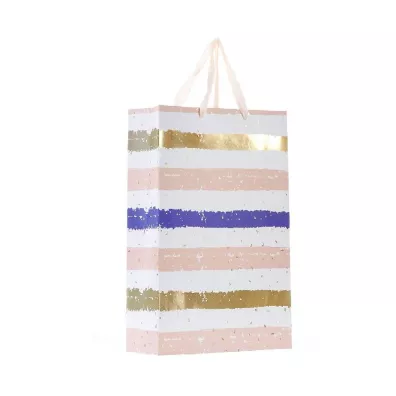 Torebka na prezenty Kolorowe Paski 33x26 cm Outlet