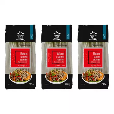 House of Asia Makaron ryżowy z czarnym sezamem 5 mm Zestaw 3 x 200 g