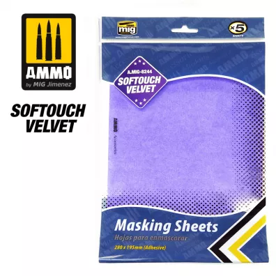 Ammo: Softouch Velvet Masking Sheets - Adhesive (280 x 195 mm) (5) 280x195mm