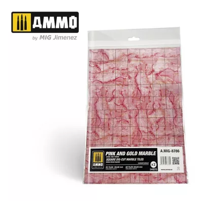 Ammo: Pink and Gold Marble - Square Die-Cut Marble Tiles (2) 2 szt.
