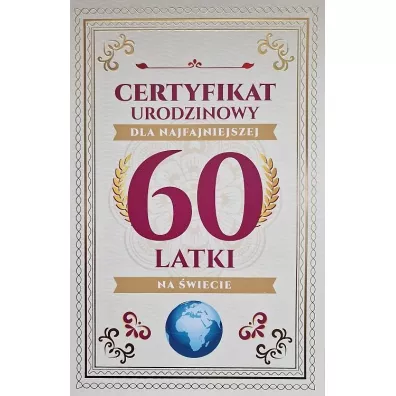Karnet Certyfikat Urodzinowy 60 urodziny damskie