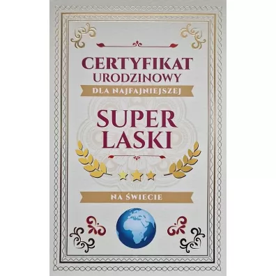 Karnet Certyfikat Urodzinowy Super Laski
