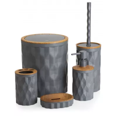 HowHomely Zestaw łazienkowy Reina antracyt/drewno