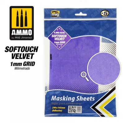 Ammo: Softouch Velvet Masking Sheets - 1 mm Grid - Adhesive 290x145mm