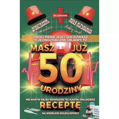 Karnet Urodzinowy z receptą 50