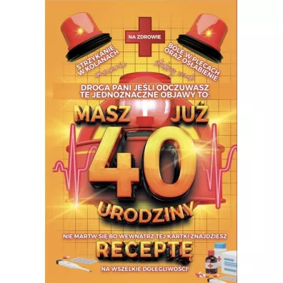 Karnet Urodzinowy z receptą 40
