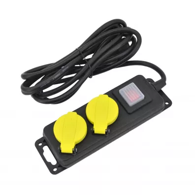 Awtools Przedłużacz warsztatowy czarny 2 gniazda 3,0m z uziemieniem, wyłącznik ip44 3x1,5 mm