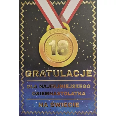 Karnet Urodziny 18 medal męskie
