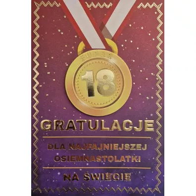 Karnet Urodziny 18 medal damskie