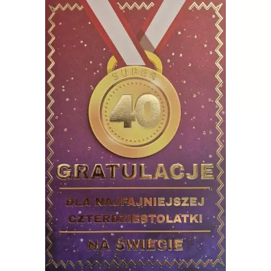 Karnet Urodziny 40 medal damskie