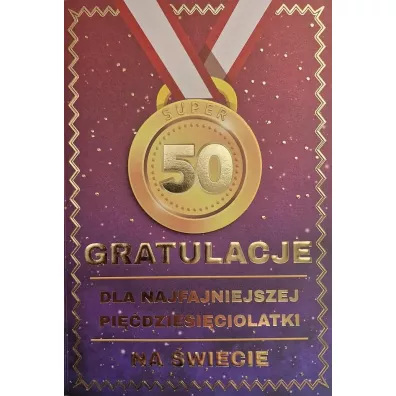 Karnet Urodziny 50 medal damskie