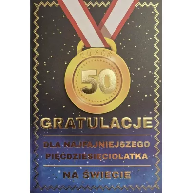 Karnet Urodziny 50 medal męskie