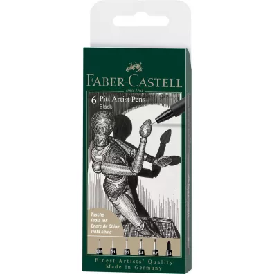 Faber-Castell Pitt artist pen black końcówki xxs, xs, s, f, m, 1.5 etui 6 szt.
