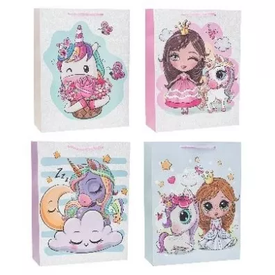 Torebka z brokatem Unicorn 26x32x10cm mix ROZETTE