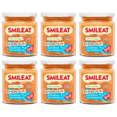 Smileat Słoiczek z ekologicznymi małymi kawałkami makaronu z pomidorami po 10 miesiącu Zestaw 6 x 230 g Bio