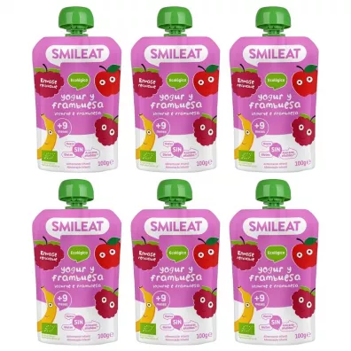 Smileat Mus z ekologicznymi malinami i jogurtem po 9 miesiącu Zestaw 6 x 100 g Bio
