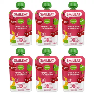 Smileat Mus z ekologicznymi wiśniami, acai i amarantem po 8 miesiącu Zestaw 6 x 100 g Bio