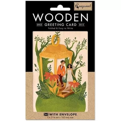Cozywood Karnet drewniany C6 + koperta Ślub Lampion