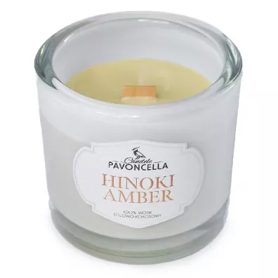 Świeczka sojowa Hinoki Amber biała 170g