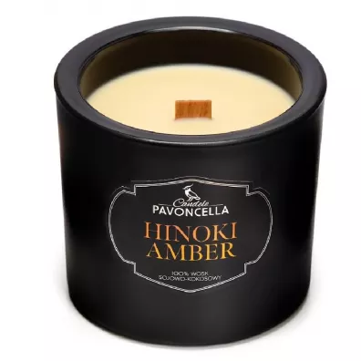 Świeczka sojowa Hinoki Amber czarna 170g