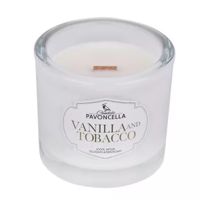 Świeczka sojowa Vanilla and Tabacco biała 170g