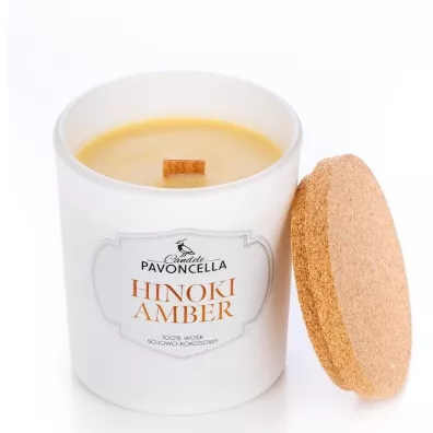 Świeczka sojowa Hinoki Amber biała 135g