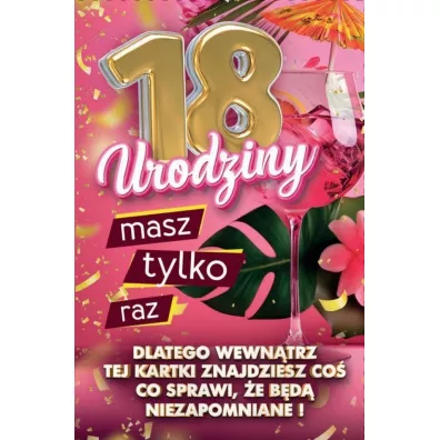 Karnet Urodziny z nakładką na butelkę 18