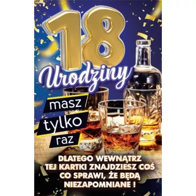 Karnet Urodziny z nakładką na butelkę 18