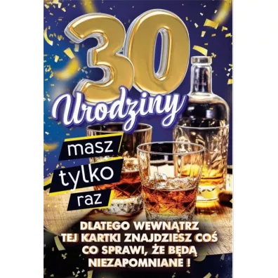 Karnet Urodziny z nakładką na butelkę 30