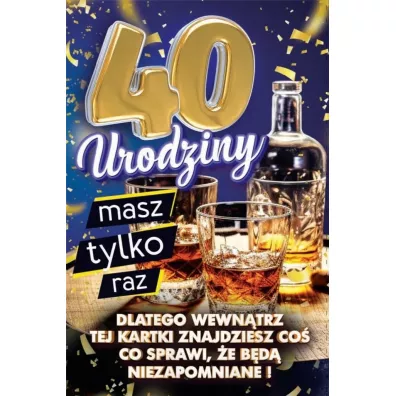 Karnet Urodziny z nakładką na butelkę 40