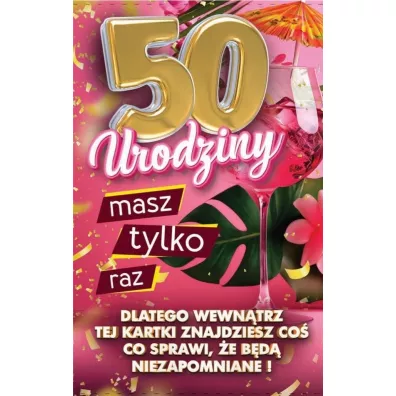 Karnet Urodziny z nakładką na butelkę 50