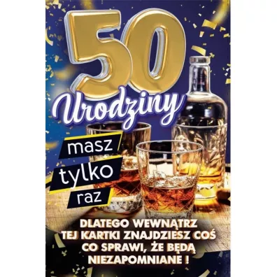 Karnet Urodziny z nakładką na butelkę 50