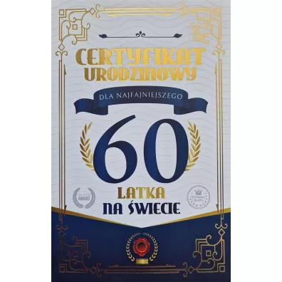 Karnet Certyfikat Urodzinowy 60 urodziny męskie
