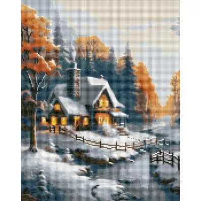 Ideyka Diamentowa mozaika - Zimowy dom 40x50cm