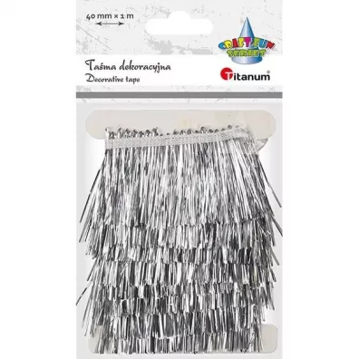 Titanum Taśma z frędzlami plastikowymi srebrna 40mm x 1m