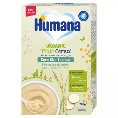 Humana Organic Kaszka bezmleczna kukurydza ryż tapioka po 4. miesiącu 200 g